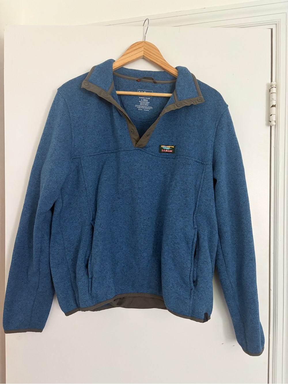 L.L. Bean Blue Fleece Pullover with Gray Trim